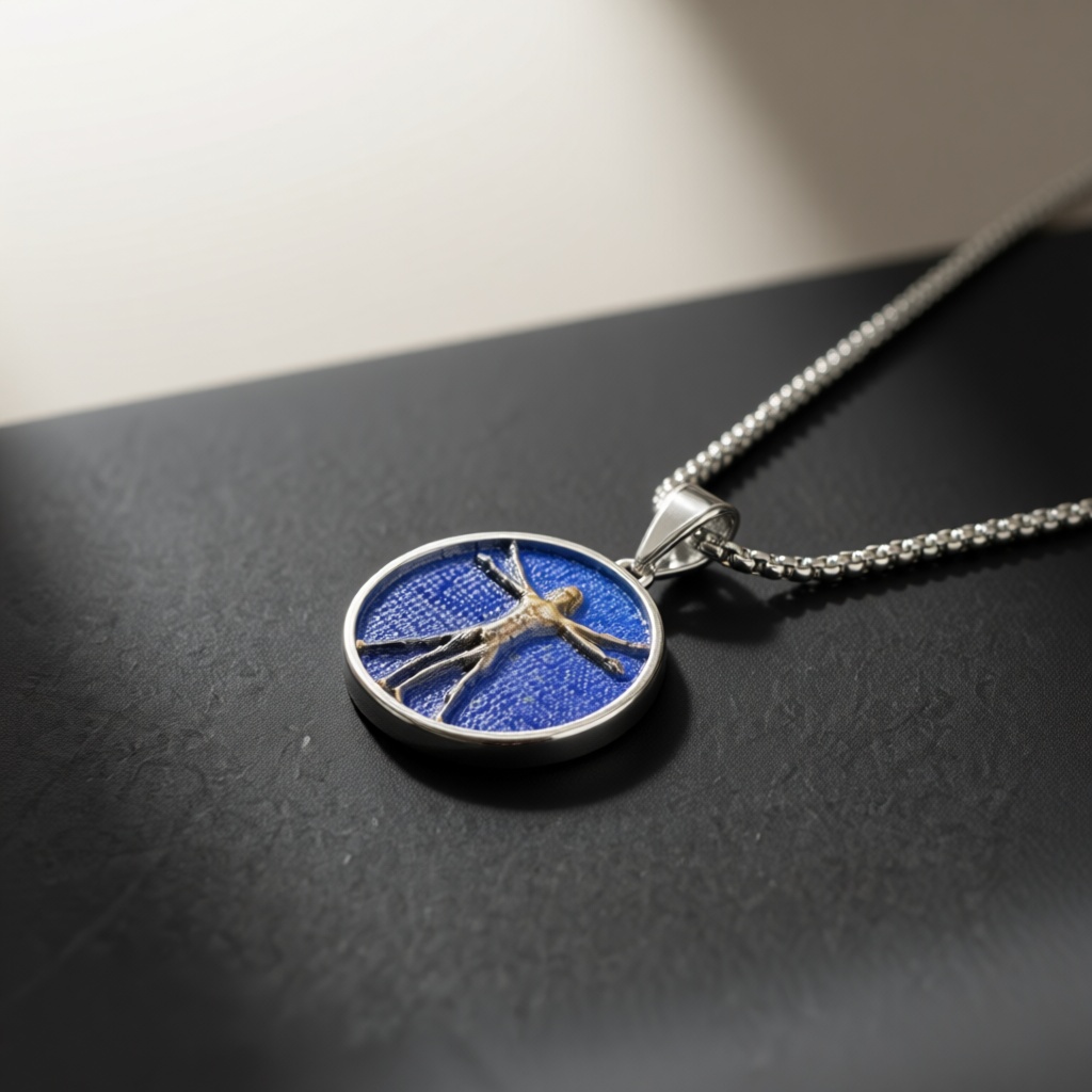 Art Craft Meaning - Collana con Medaglione dell'Uomo di Vitruvio,