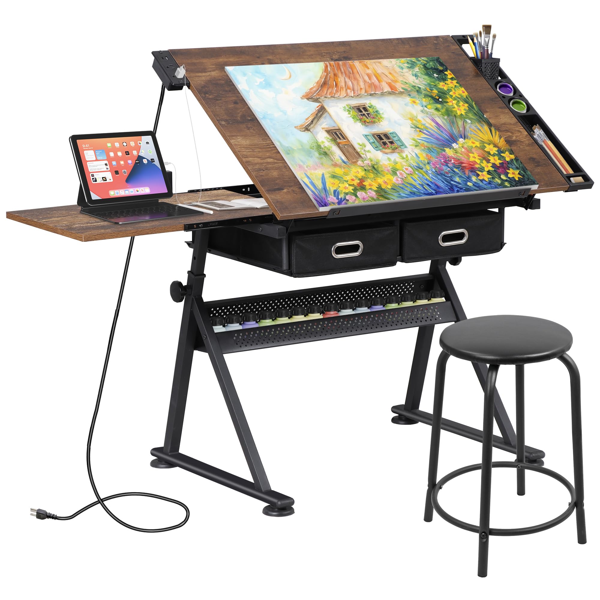 Art Crafts - Tavolo da Disegno Regolabile con Sgabello,