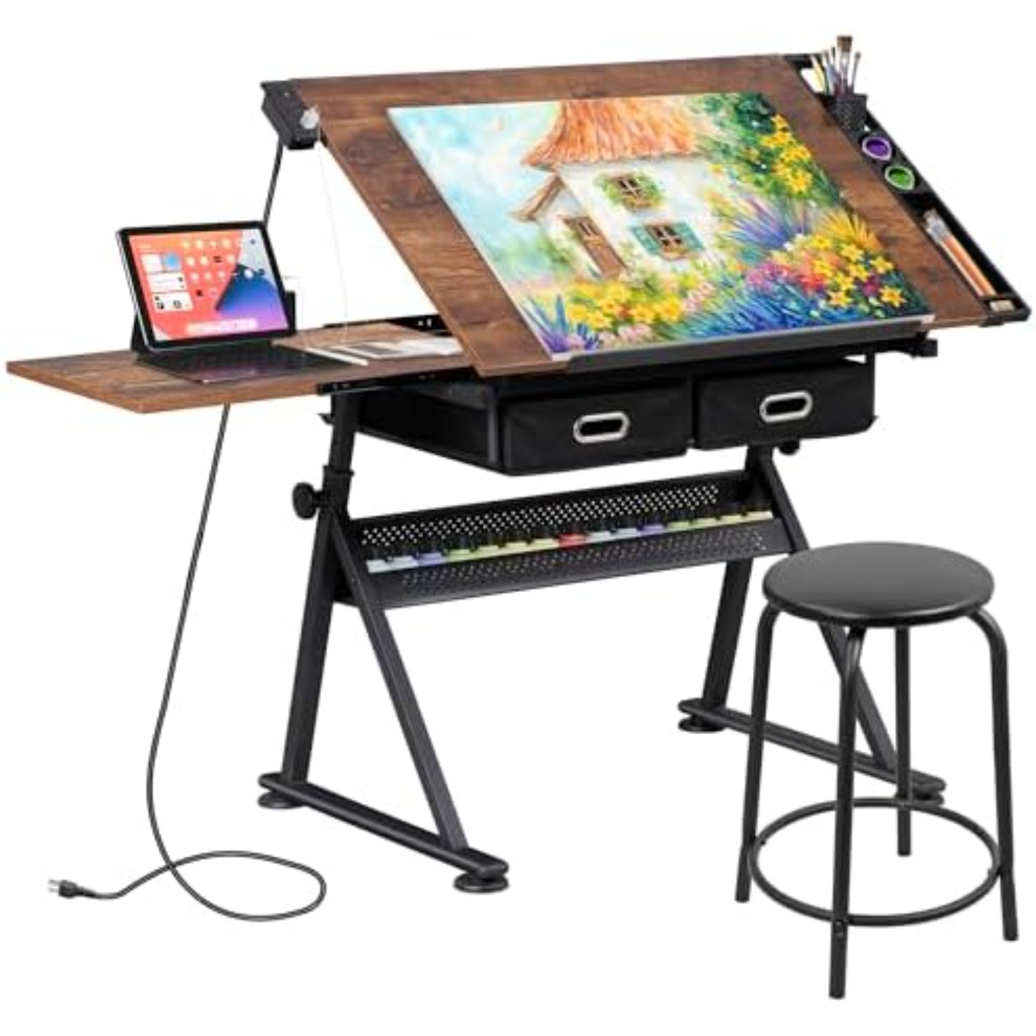Art Crafts - Tavolo da Disegno Regolabile con Sgabello,