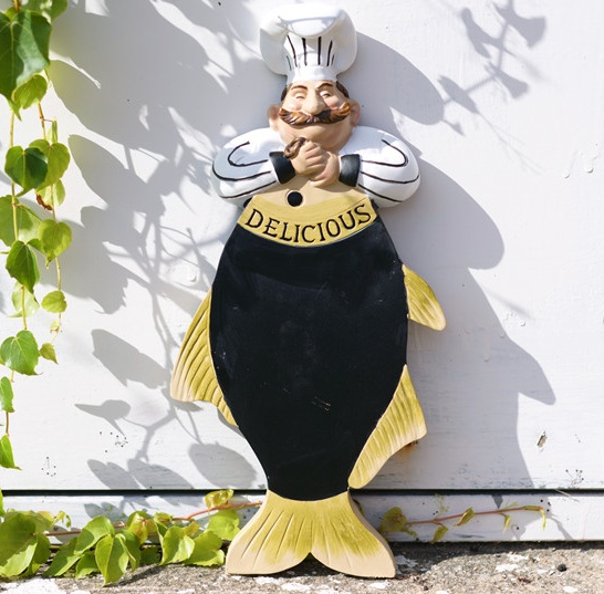 Art Craft Bakery - Statuetta da chef e pesce, bacheca